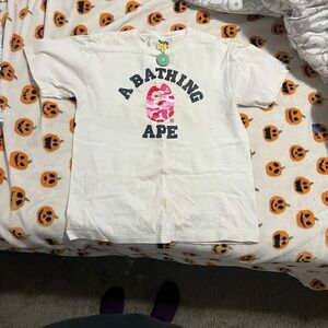 A Bathing Ape White T-Shirt with Pink Camo Logo